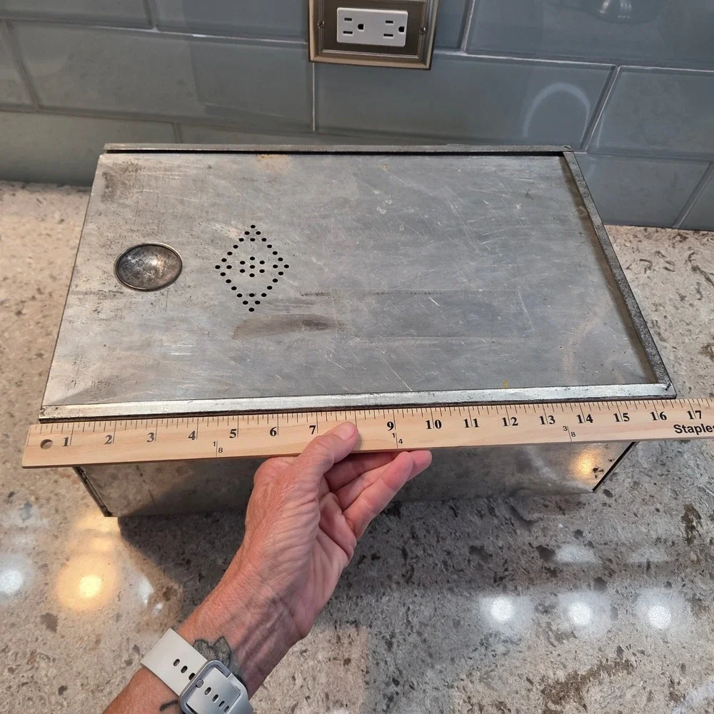 Vintage Galvanized Metal Bread Box Rustic Farmhouse Sliding Lid Kitchen Storage